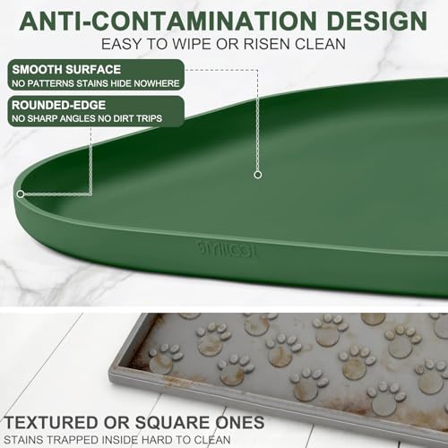 Waterproof Silicone Pet Food Mat with Raised Edge for Dog & Cat (Dark Olive / 12"L x 12"W)