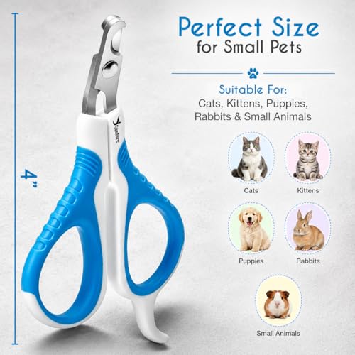 Cat Nail Clipper Stainless Steel Cat Claw Trimmers for Rabbits (White & Blue / Small Pets)