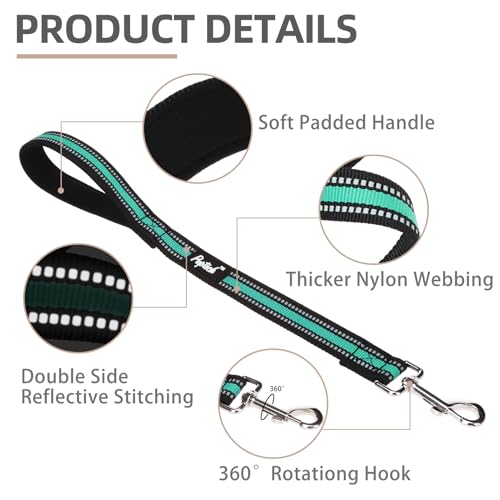 Reflective Short Dog Leashes 3 Pack for Walking and Training (Green / 1FT+1.5FT+2.5FT)