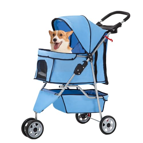 3 Wheel Foldable Pet Stroller (Blue / 3 Wheels)