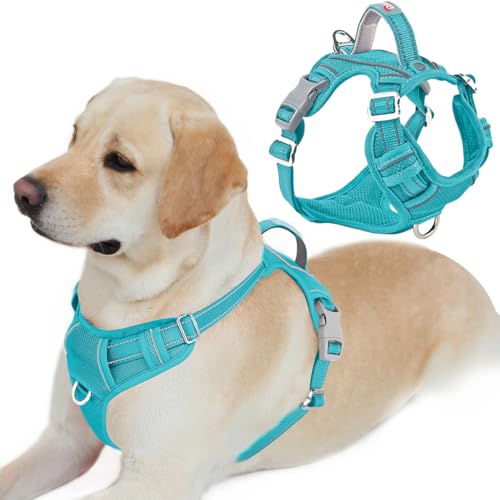 Dog Harness No Pull with ID Tag Pocket (Large(Chest:24.5-32.5") / Ocean Blue)