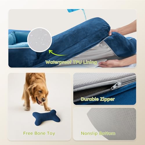 Dog Beds for Large Dogs (Navy Blue / Large(36"L x 27"W x8.5"Th))
