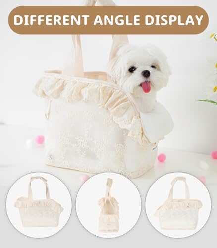 Dog Carrier for Small Dogs Rabbit cat with Lace Design (Beige Lace / 9.4"L x 5.9"W x 9.4"H)