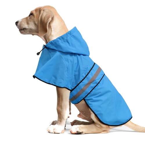 Dog Raincoat Waterproof Dog Rain Jacket with Leash Hole (Medium / Blue)