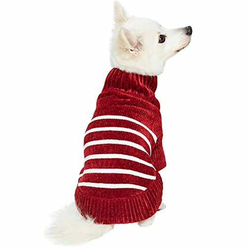 Cozy Soft Chenille Classy Striped Dog Sweater in Burgundy Red (22 inch / Burgundy Red)
