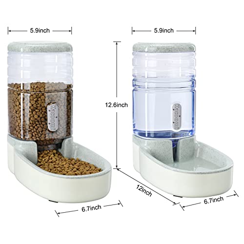 Automatic Dog Cat Feeder and Water Dispenser Gravity Food Feeder and Waterer Set with Pet Food Bowl for Small Medium Dog Puppy Kitten (Grey)