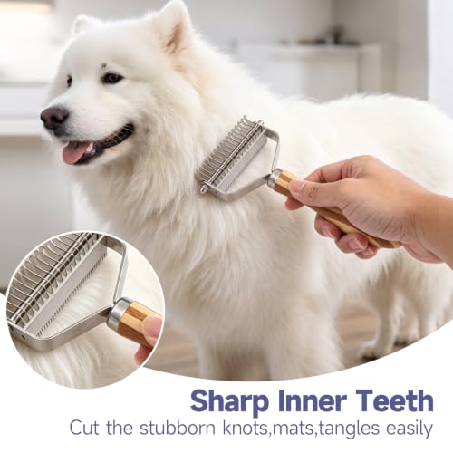 Dog Brush for Shedding & Dematting (Natural Brown And Silver)
