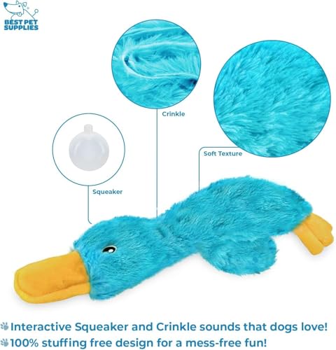 2-in-1 Stuffless Squeaky Dog Toy - 2 Crinkle Ducks, Large (Crinkle Duck (Light Green & Turquoise) / Large)