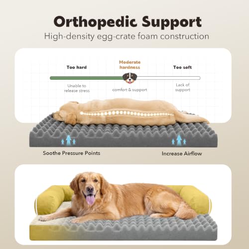 Orthopedic Washable Dog Bed with Bolster for Medium to Large Dogs (36.0"L x 27.0"W x 7.0"Th / Ginger)