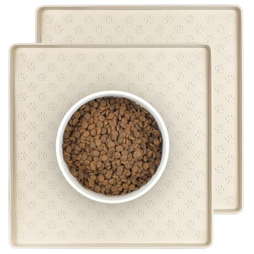 2 Pack Pet Placemat for Dog and Cat (11.8"L x 11.8"W - 2 Pack / Beige)