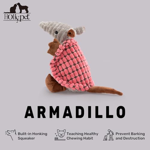 Armadillo Squeaky Puppy Dog Toys for Small Medium Dogs (8 IN / Bright Pink)
