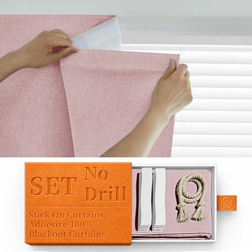100% Blackout Adhesive Blackout Curtains (52"W x 84"L (Pack of 1) / Light Pink)