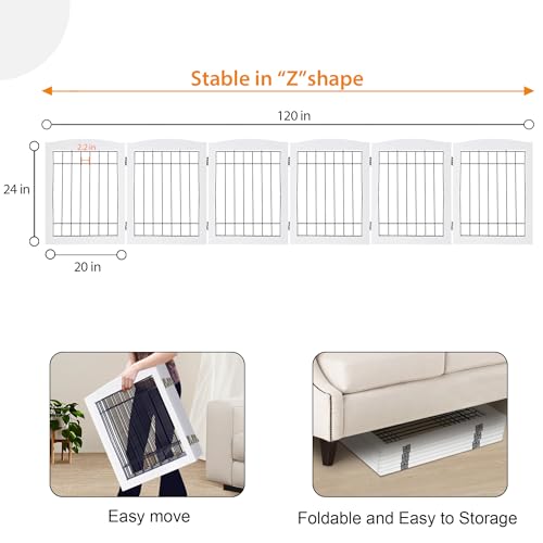 6 Panel Extra Wide Wooden Freestanding Dog Gate (24"Height-6 Panel / White)