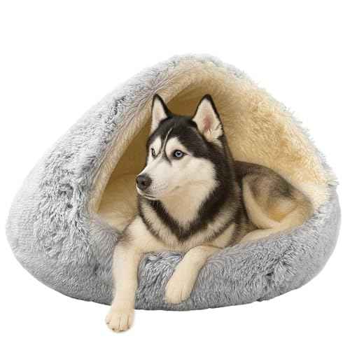 Round Plush Fluffy Hooded Cat Bed Cave (35.0"L x 35.0"W x7.0"Th / coffee)