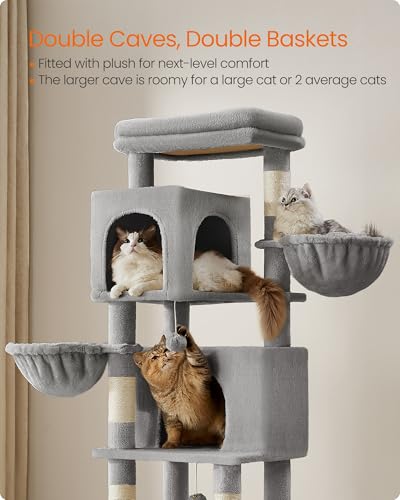 Cat Tree, 69-in Large Cat Tower, Multi-Level Condo, Dove Gray (Dove Gray)