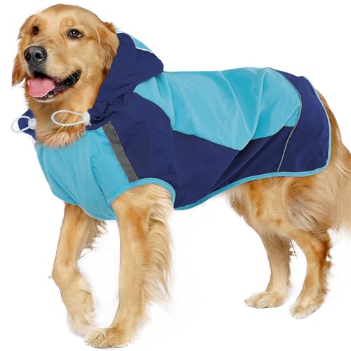 Dog Raincoat Waterproof & Windproof Dog Rain Jacket with Reflective Strips for Rainy Walks (3X-Large / Blue)