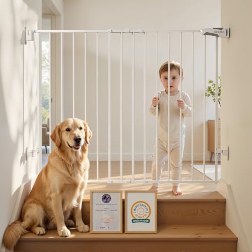 Baby Gate for Stairs (*White / 34" H, 29-49" W-Wide)