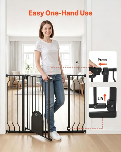 Pet Gate for Stairs (Black / 29.5-43" Wide x 30" Tall)
