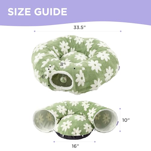 Lesure Donut Cute Jacquard Cat Tunnel Bed Kitten Toys for Puppy Bunny (Standard (33.5"L x 33.5"W x 10"H) / Flower Garden Green)