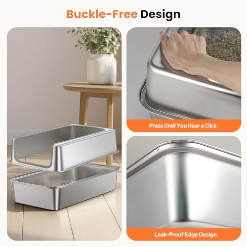 Stainless Steel Litter Box with Metal Lid and Scoop (XL-:22.8"x14.9"x9.8")