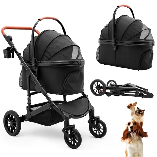 Dog Stroller with Detachable Carrier (Black)