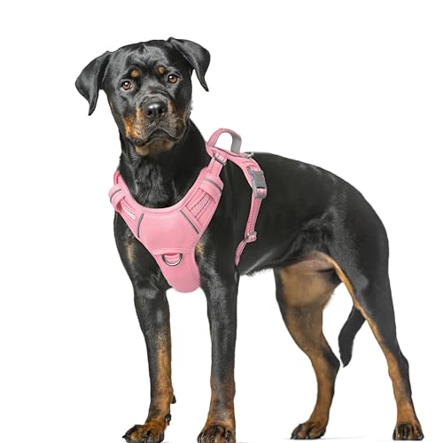 Dog Harness for Large Dogs No Pull Dog Vest ID Tag Pocket (Baby Pink / X-Large)