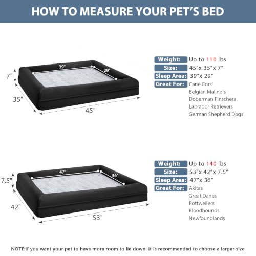 XXXL Big Large Orthopedic for Senior Dog Bed Comfy Sleeping (Black / XXX-L (53x43x7.5in))