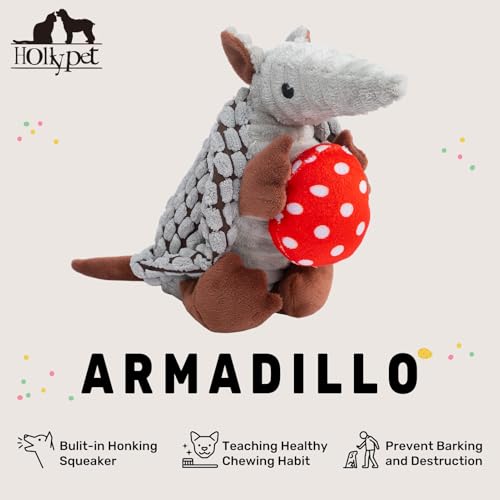 Armadillo Squeaky Puppy Dog Toys for Small Medium Dogs (8 IN / Gray with Red Egg)