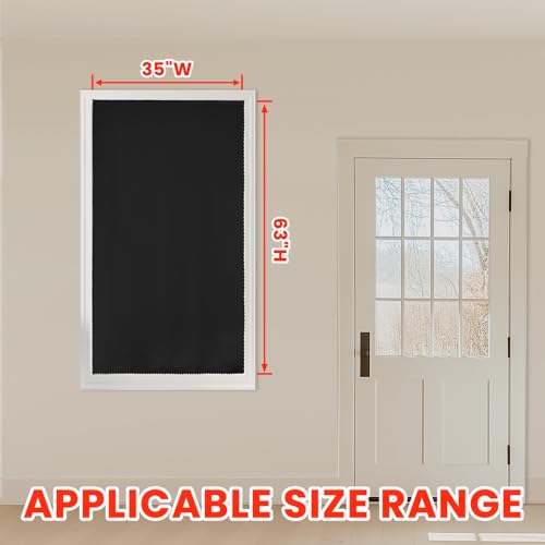 100% Blackout Self Adhesive Curtains Small Window Short Temporary Black Out Curtains Easy to Install Used for Bedroom Kitchen Window Cover (Black/ Thickened / 35"W x 63"L (Pack of 1))