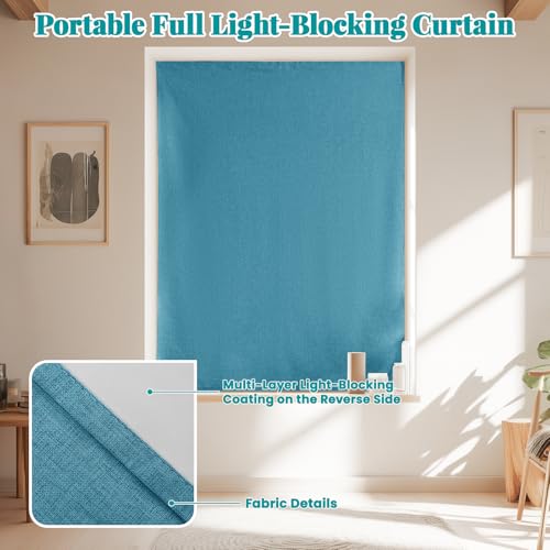 100% Blackout Self Adhesive Curtains (46"W x 60"L (Pack of 1) / Stone Blue)