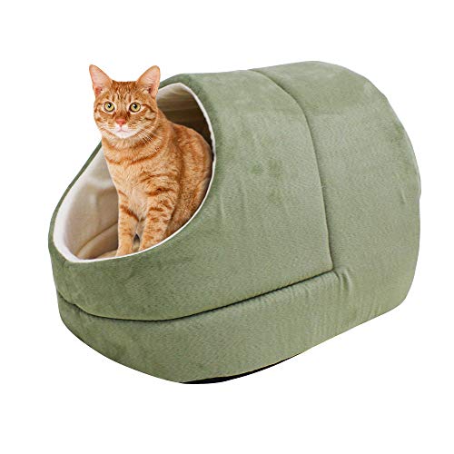 Self Warming Burrow Cat Bed (Sage Green-2)
