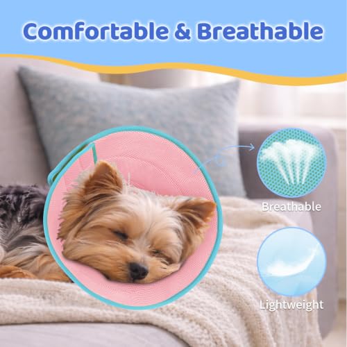 Soft Dog Cone Collar to Stop Licking After Surgery (Pink Blue / S)