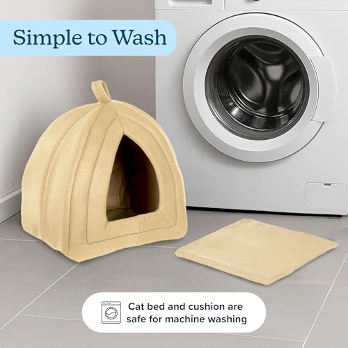 Cat House Indoor Bed with Removable Foam Cushion (Tan)