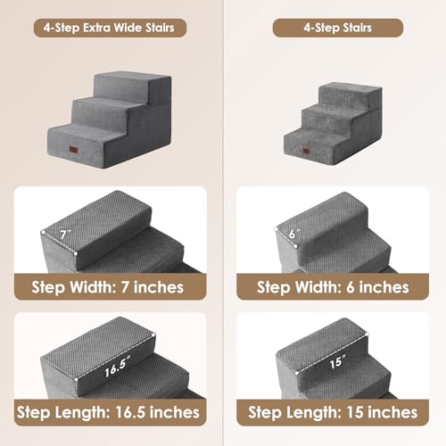 Dog Stairs for Small Dogs 16.5" H (Grey / Extra Wide 16.5" x 21" x 16.5")