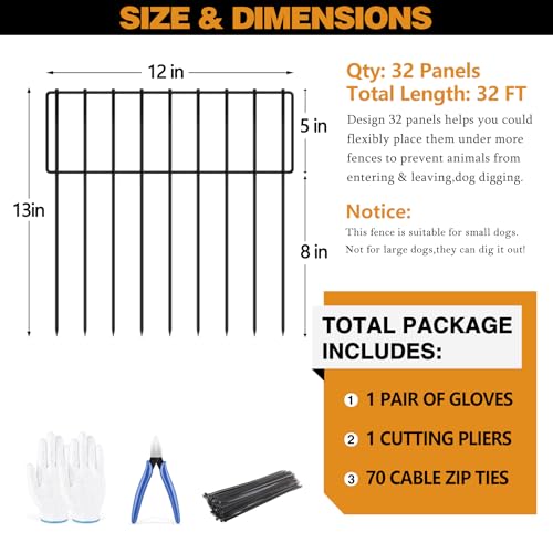 32 Panels Animal Barrier Fence (32Pcs, 32ft(L) X 13inch(H) / Black)