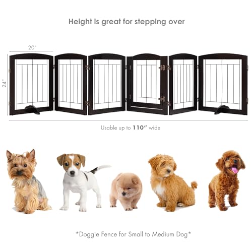 Dog Gate Indoor with Walk Through Door (Espresso / 【6 Panels with door】120"W x 24"H)