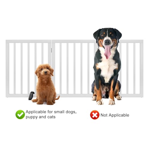 Dog Gates for The House Freestanding Foldable Pet Gates for Doorways 3 Panels 24'' Tall with 2PCS Support Feet Wooden White Dog Gate for Stairs (White / 3 Panel - 55 inches Wide)