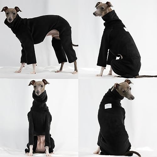 D Doggy Star Italian Greyhound Clothes Sweater Fleece Basic Onesie Whippet for Dog Turtleneck Outfits Coat (L / Flc Black)
