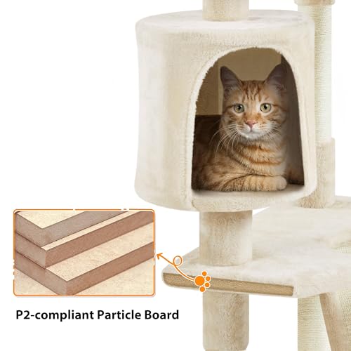 79in Multi Level Cat Tree for Multiple Cats with 9 sisal Posts (Beige)