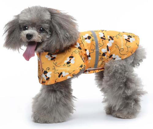Dog Raincoat Hooded Reflective Waterproof Slicker Poncho (Bee / XL(11-14 pound))