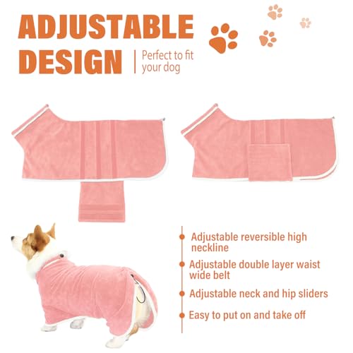 Dog Bathrobe Towel Dog Drying Coat Microfiber Absorbent Fast Drying Robes (Pink / Medium)