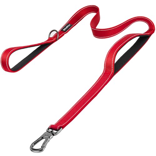 5FT Heavy Duty Dog Leash with Soft Padded Double Handle (5 FT x 1 in Wide / Red)