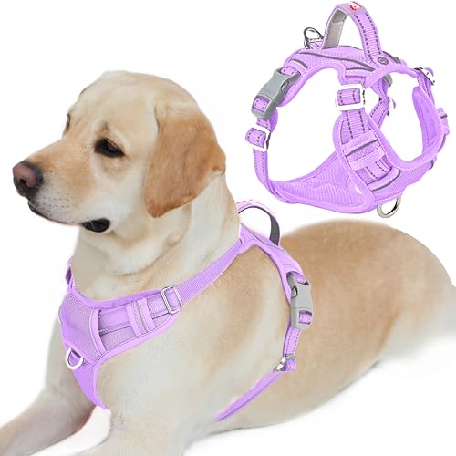 Dog Harness No Pull with ID Tag Pocket (Large(Chest:24.5-32.5") / Violet Purple)