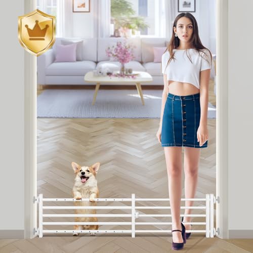 Indoor Dog Gate with Door (White / 10''H × 34''- 55''W)