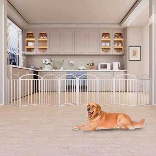 8 Panels Full Matel Freestanding Dog Gates with Door (【8 Panels with Door】192"W*32H" / White)