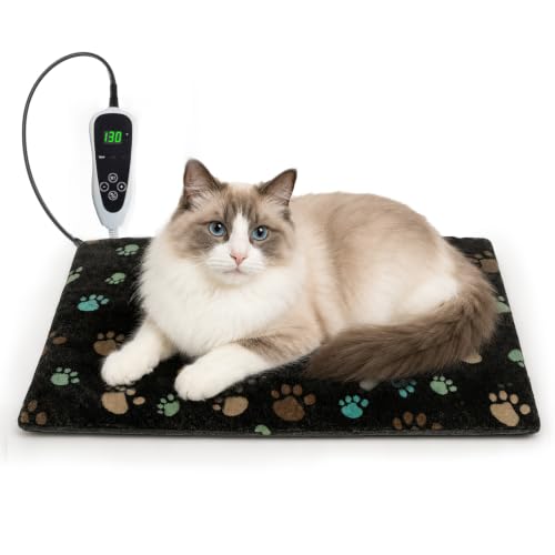 Cat Heating Pad 17x13 in with Smart Thermostat Switch and Power Line Protection Tube (Black / 17 x 13 in)