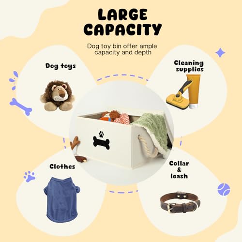 Dog Toy Basket with Lid (Beige / Medium)