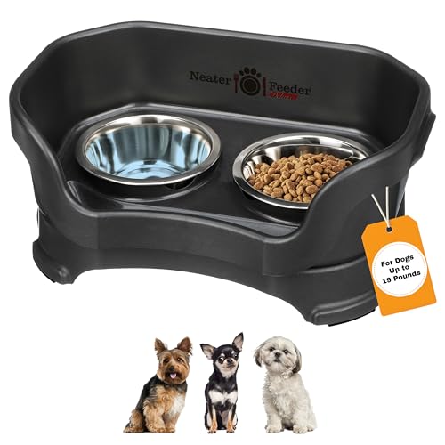 Neater Feeder Deluxe Mess Proof Dog Bowls Elevated for Small Dogs Under 19 lbs (Small with Standard Bowl / Midnight Black)