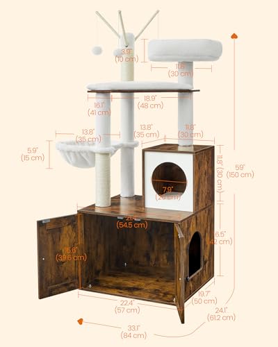 Cat Tree with Litter Box Enclosure (Rustic Brown)