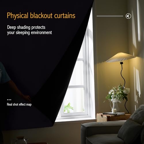 100% Black Out Curtains Adhesive Blackout Temporary Curtain No Drilling Window Shade Blackout Curtains for Bedroom (Dark Grey/ Thickened / 47"W x 84"L (Pack of 1))